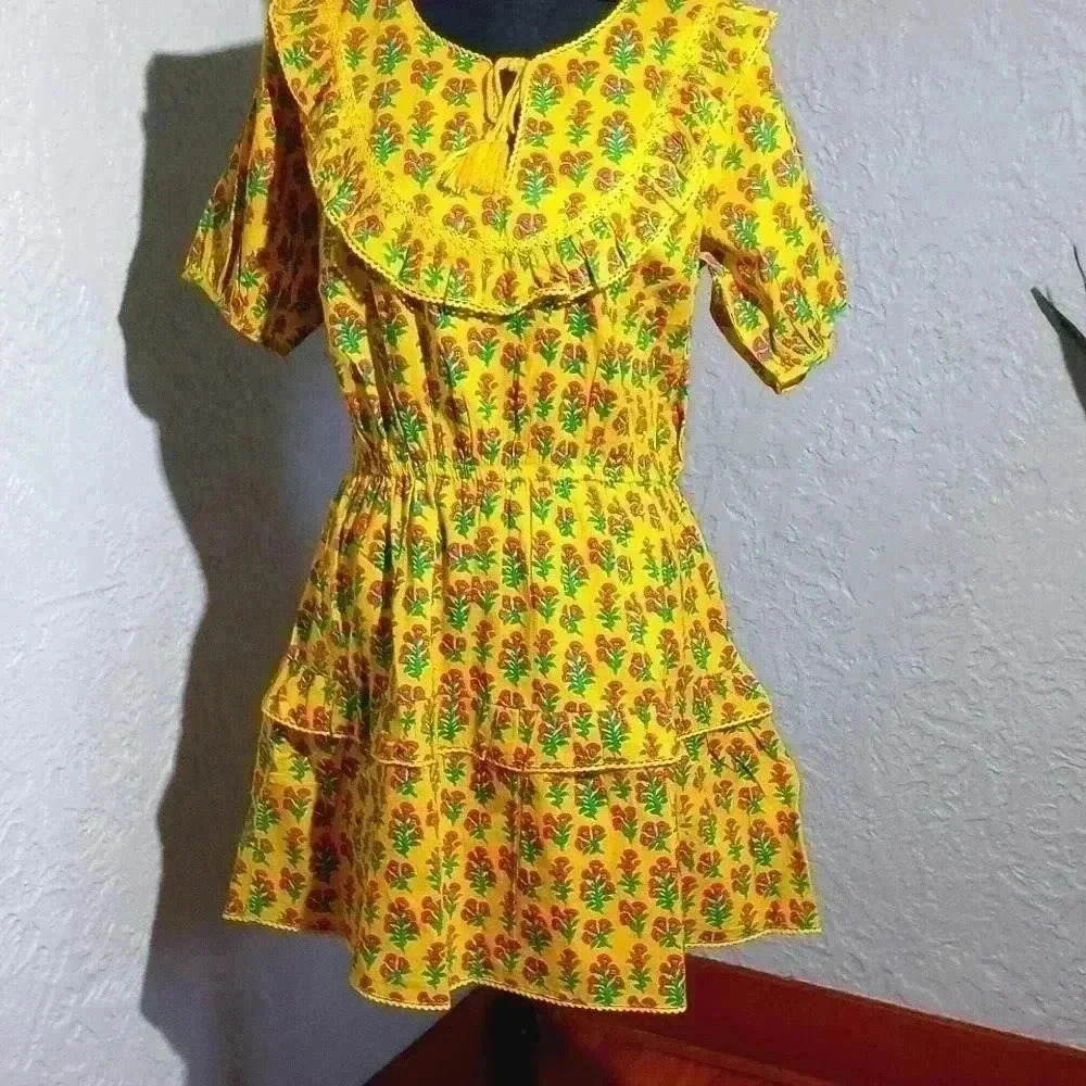 Yellow Floral Ruffle Mini Dress